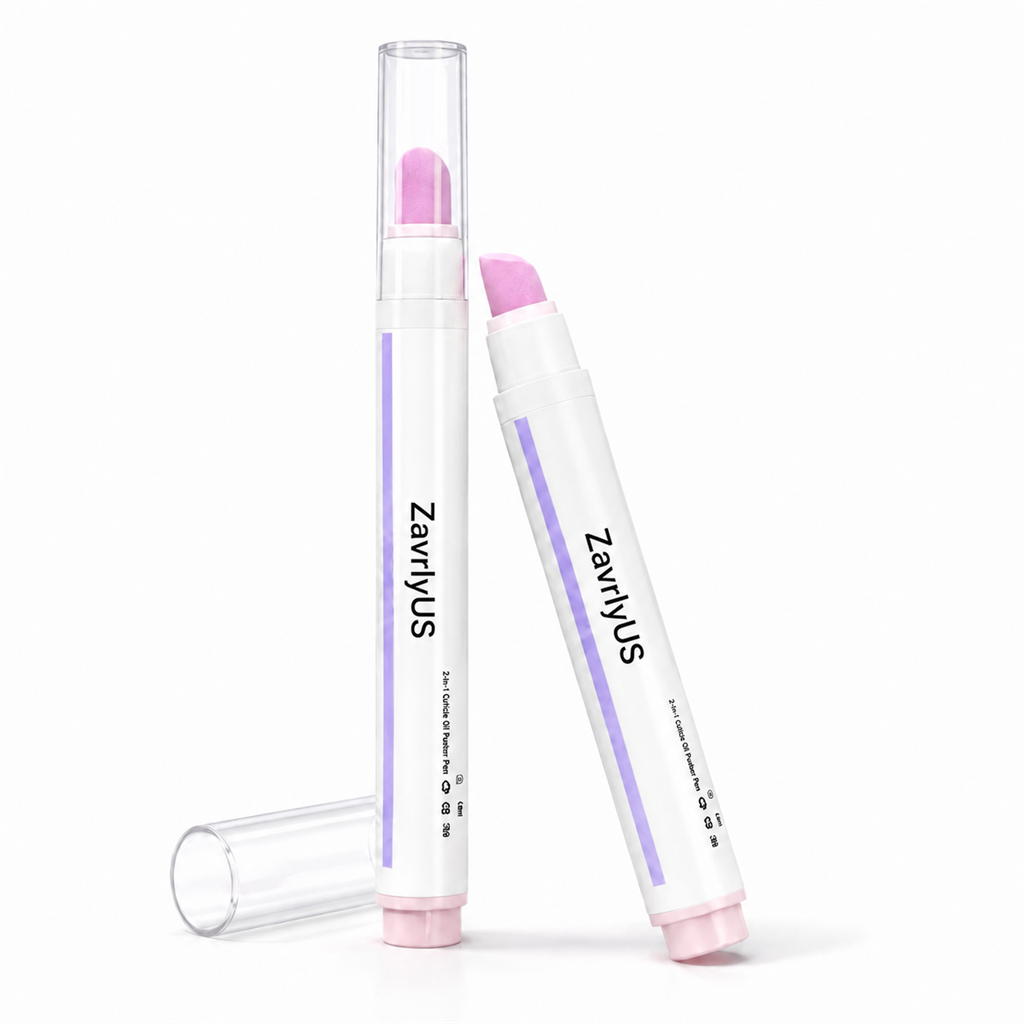 ZavrlyUS cuticle oil pusher pen with pink angled tip and clear cap