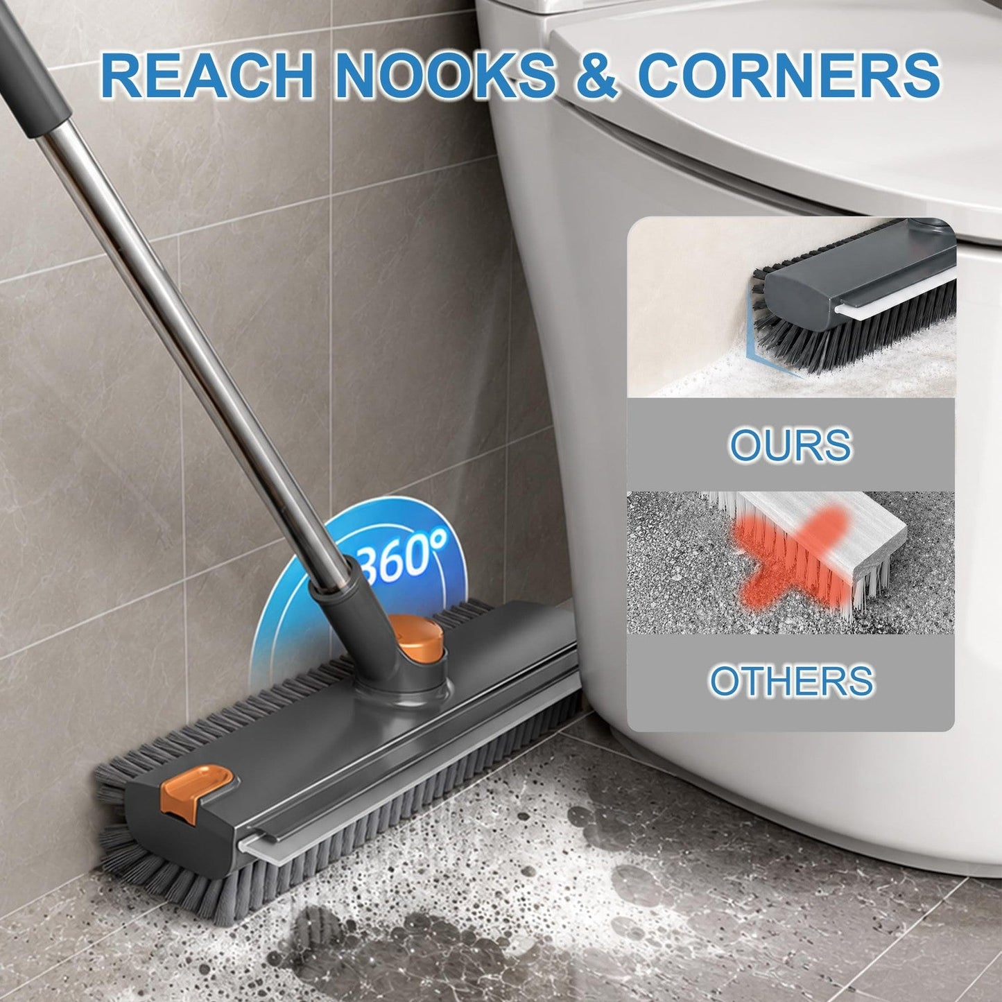 Floor scrub brush cleaning corners