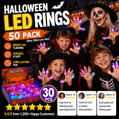 🔥🎃50 Pieces Each Box‼️✨LED Light Halloween Glowing Ring 💍| Flashing Light‑Up Party Favor for Halloween Night👻