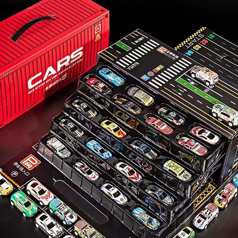 🎁48 Mini Pull-Back Cars with Built-In Garage Set