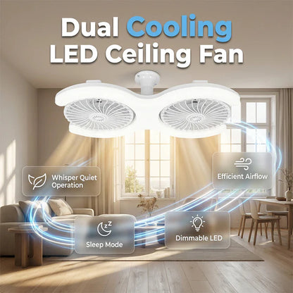 Double-Head LED Ceiling Fan with Light, 3 Speeds & Remote ✨