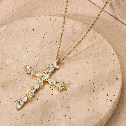 🎉 LIMITED TIME 50% OFF! ✝️ Radiant Cross Necklace – Twisted Chain, Petal Sparkle ✨