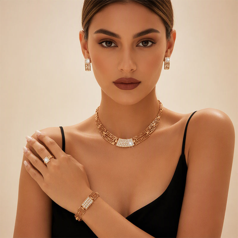 💎 4-Piece Rhinestone Jewelry Set – Necklace, Earrings, Bracelet & Ring