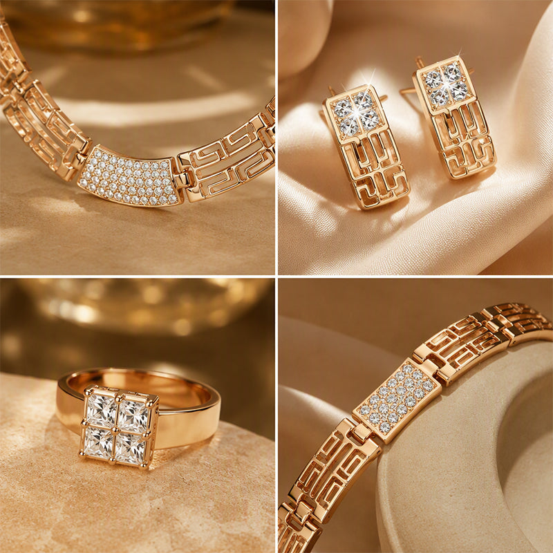 💎 4-Piece Rhinestone Jewelry Set – Necklace, Earrings, Bracelet & Ring