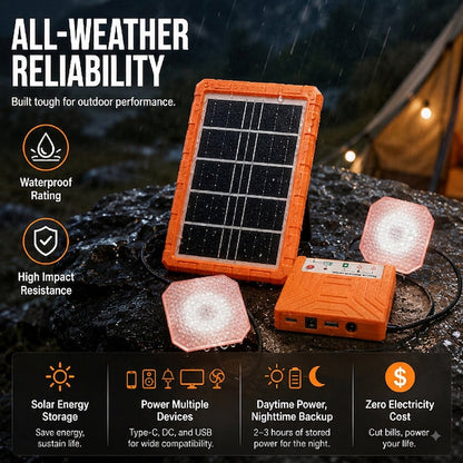 Portable Solar Power Station + 2 LED Lights – Power Anywhere, Anytime ☀️🔋