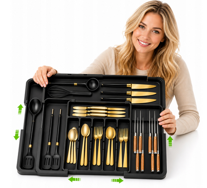 Expandable Kitchen Cutlery Organizer with Dividers – Adjustable Tray for Sorting Knives, Forks, and Spoons