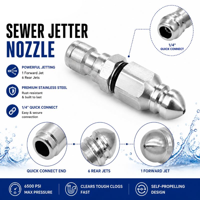 💦 HIGH-PRESSURE DRAIN CLEANER | 6500 PSI Sewer Jetter Nozzle for Pressure Washer Drain & Pipe Cleaning