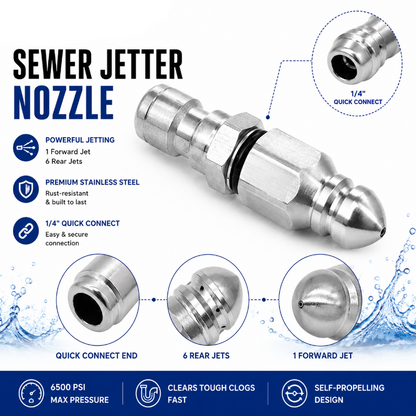 💦 HIGH-PRESSURE DRAIN CLEANER | 6500 PSI Sewer Jetter Nozzle for Pressure Washer Drain & Pipe Cleaning